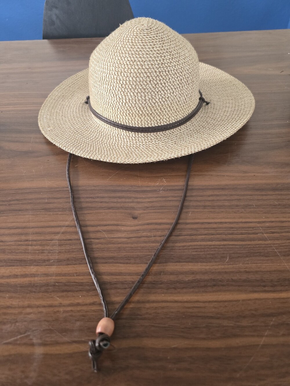 Packable Natural Straw Sun Hat with Dark Trim - Picture 3 of 10
